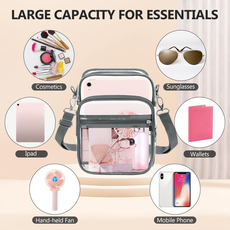 Blvornl Clear Crossbody Bag with Adjustable Shoulder Strap, Stadium Approved PVC Purse Bag with Front Pocket, Messenger Bag for Women and Men for Concerts Sports Events (Grey-XL) - Image 5